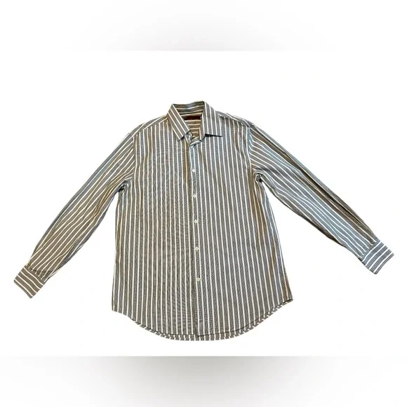 Perry Ellis Grey Striped Button Down Mens M - Picture 5 of 7